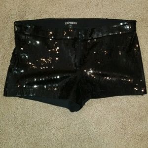 EXPRESS Black sequin short shorts